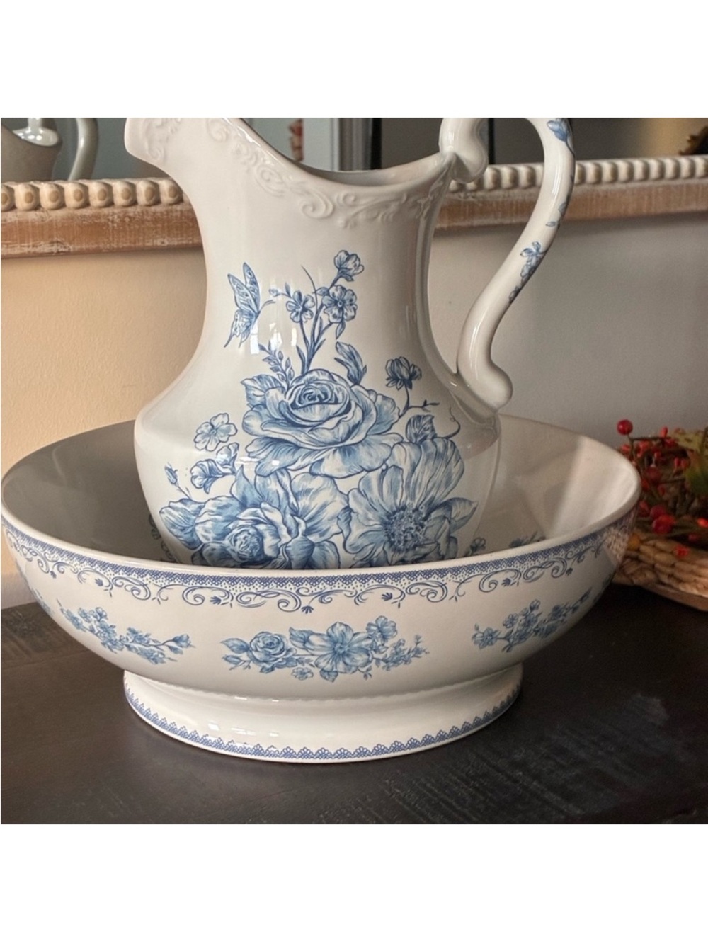 The Pioneer Woman Agatha Stoneware Pitcher and bowl Blue